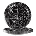Halloween Spider Web Paper Plates Set - Disposable Black & White Party Dinnerware for 12