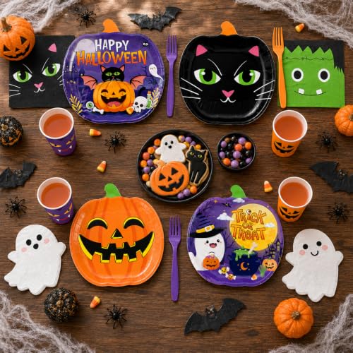 Halloween Paper Plates and Napkins Set - Disposable Party Tableware for 24 Guests