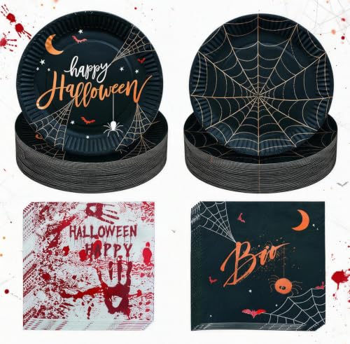 80pcs Halloween Spider Web Disposable Tableware Set - Plates & Napkins