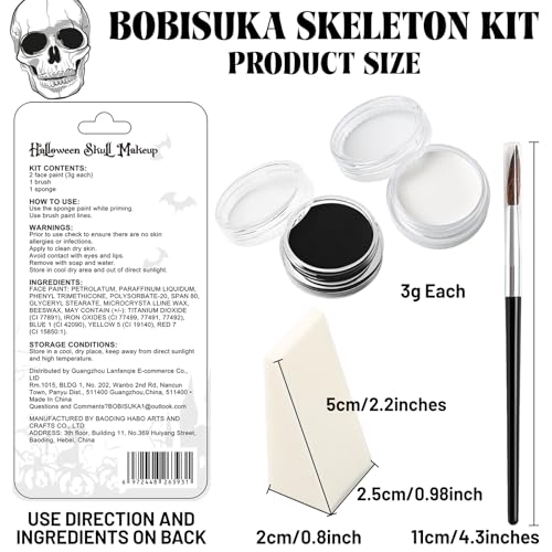 Skeleton Face Paint Kit - Halloween Makeup Set for Kids & Adults, Non-Toxic