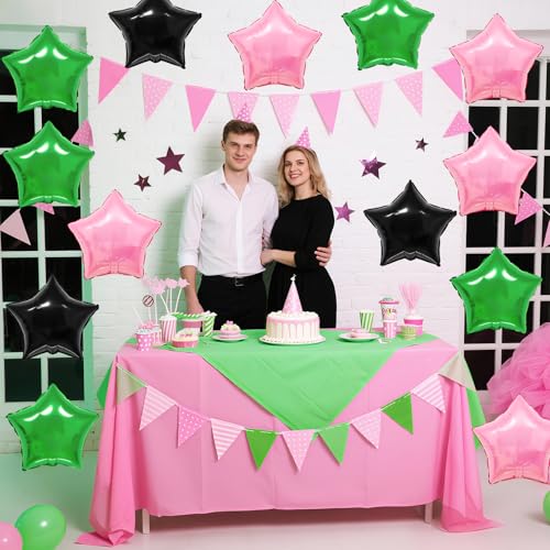 Star Foil Balloons Set - Black, Green & Pink 18-Inch Party Decorations - Variation: Black Green Pink