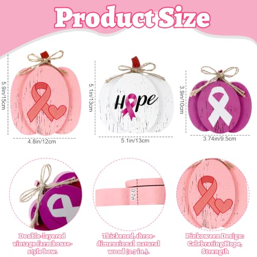 Breast Cancer Awareness Pink Pumpkin Table Centerpieces - Pack of 3