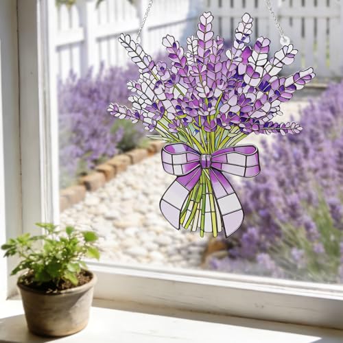 Lavender Flower Stained Glass Window Suncatchers - Indoor Wall Decor, Gift Idea