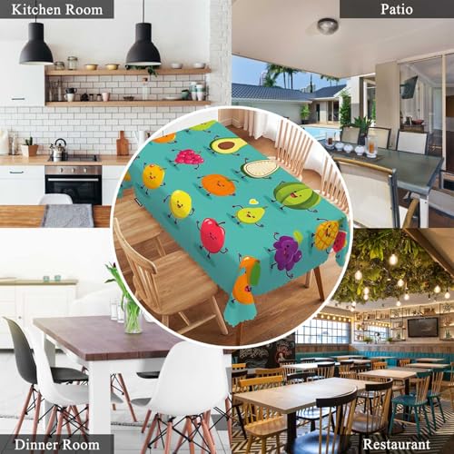 Fruit Pattern Rectangular Tablecloth 52x70 Inches for Kitchen & Dining, Water-Resistant Polyester