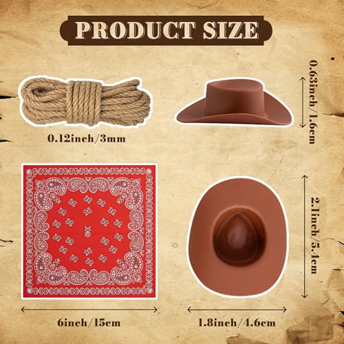 Mini Cowboy Hats Plastic Western Tiny Cowgirl Hat with Bandanna for Crafts & Cake Decorations