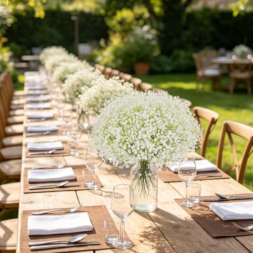 Baby's Breath Artificial Flowers 300 Pcs - Real Touch White Fake Floral Bouquet