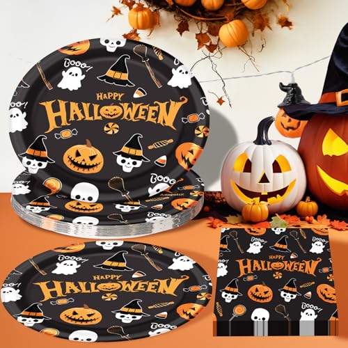 Halloween Paper Plates and Napkins Set - 50 Pieces, Spooky Design, Perfect for Parties - Variation: Halloween