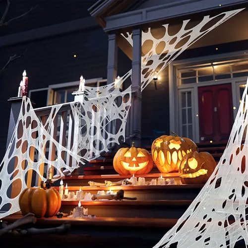 DIY Outdoor Spider Web Decoration 26.9X12.46ft Halloween Cobweb Netting - Stretchy Webbing for Haunted House & Yard Decor