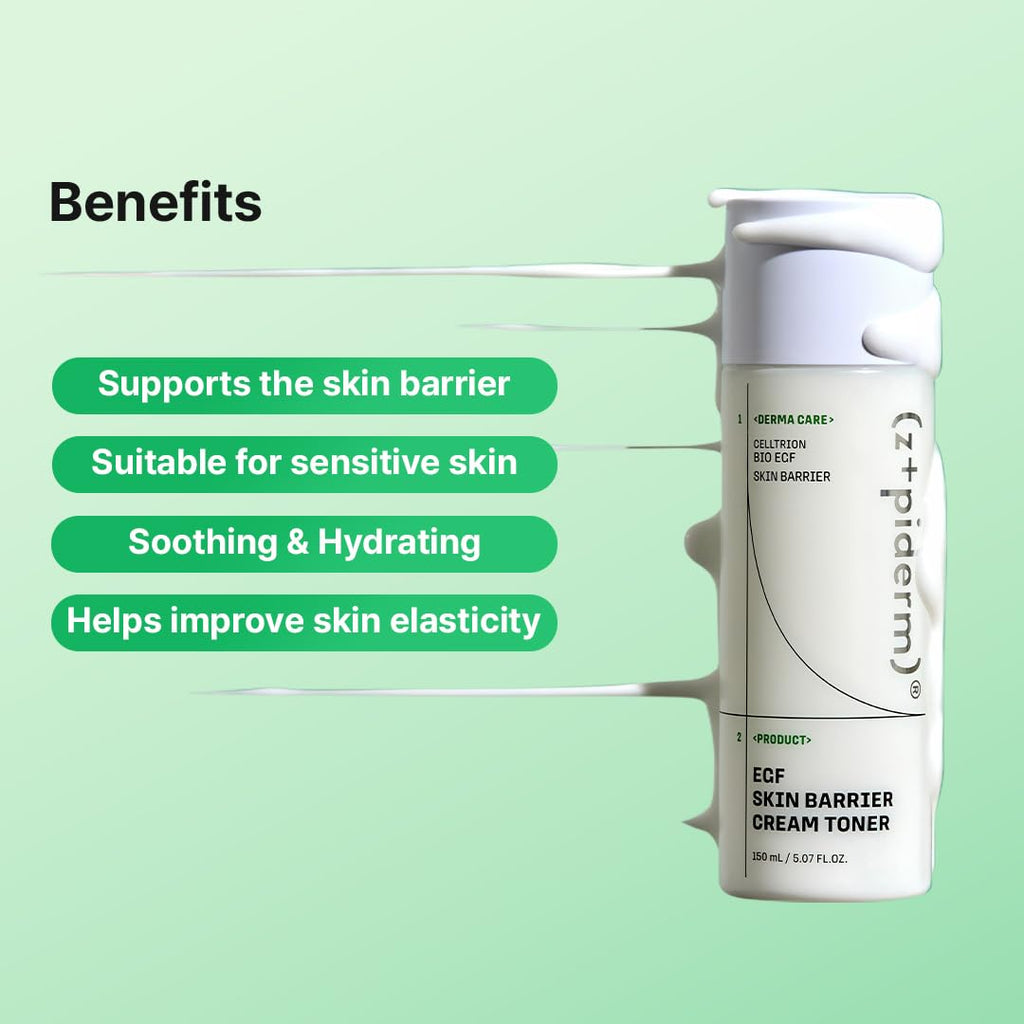 Zipiderm EGF Skin Barrier Cream Toner – Korean Milky Hydrating Toner for Dry, Sensitive & Acne-Prone Skin with Ceramides, Hyaluronic Acid, Rice Bran & Soy Protein, Moisturizing Skincare, 5.07 fl oz