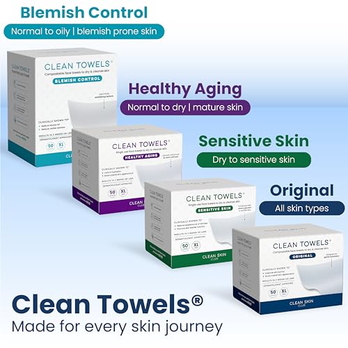 Clean Skin Club Clean Towels® XL Variety 4-Pack Travel Set, Disposable Face Towels, Includes Original, Sensitive, Blemish Control & Healthy Aging, 40 Count Total, 10 Each