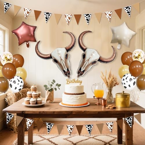 21 PCS Western Party Decorations Kit - Large Cowboy Longhorn Balloons & Banners