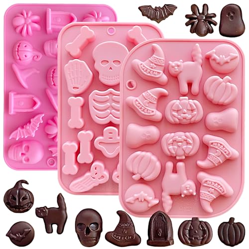 Pink Halloween Silicone Molds 3-Pack for Baking Candy & Cake Decorating