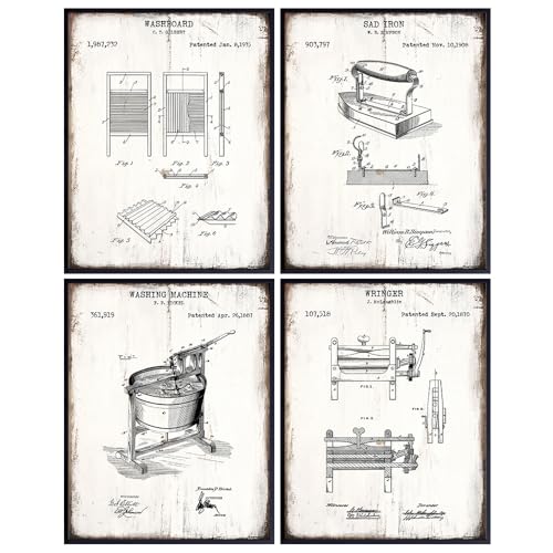 Vintage Laundry Room Wall Art 11x14 - Farmhouse Retro Poster Set - Unframed