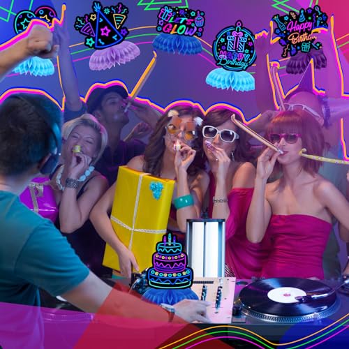 Glow Party Centerpieces Neon Birthday Decorations - 6 Pcs Vibrant Honeycomb Table Decor