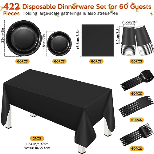 Disposable Party Dinnerware Set for 60 Guests - Black Halloween Supplies
