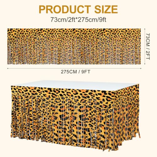 Foil Fringe Table Skirt Set - Leopard Print Party Decorations 4 Pack