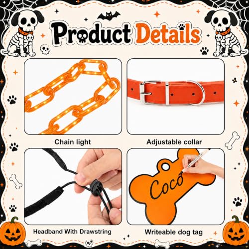 7Ft Skeleton Dog Costume Accessories Set - Orange Halloween Decor