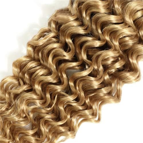 Biliisyff Honey Blonde Bundles Color #27 Deep Wave Human Hair 8 10 12 Inch Color #27 Bundles Grade 8A Brazilian Virgin Hair Extensions Double Weft Soft Real Blonde Hair Weave