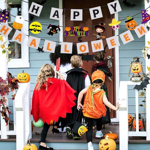 Halloween Banner Decorations Set - 4 Paper Banners for Indoor Outdoor Parties & Photo Backdrops