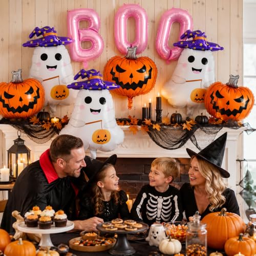 Halloween Foil Balloon Set with Boo Ghost Pumpkins - 9 Pack Party Decorations