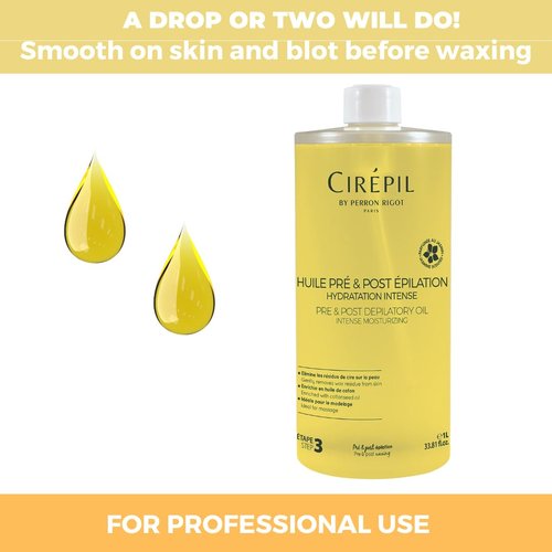 Cirepil - Pre & Post Depilatory Oil - Protects Skin for Comfortable Waxing & Removes Wax Residue - Soothing Jasmine Scented Formula - Professional Refill Bottle, 1000ml