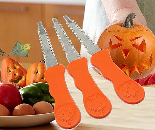 Orange Pumpkin Carving Kit - 3 Stainless Steel Tools for Halloween Jack-o'-Lanterns