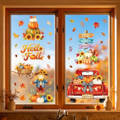 Autumn Farm Elements Window Clings - Reusable Fall Decor for Glass Windows
