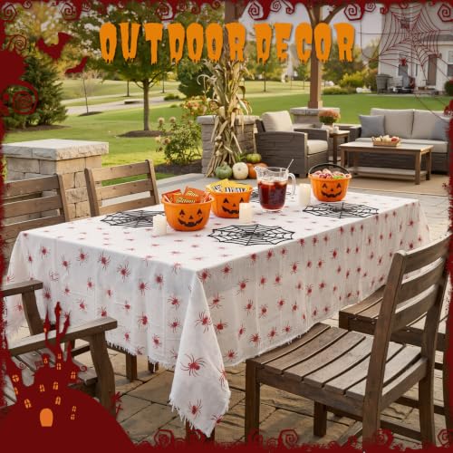 Halloween Spider Tablecloth - Red Spider Design, 85x108in, Reusable, Spider Table Cover - Spider Tablecloth Variation