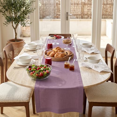 Pure Linen Table Runner Mulberry 14x72 Inch Fete - Handcrafted, Machine Washable