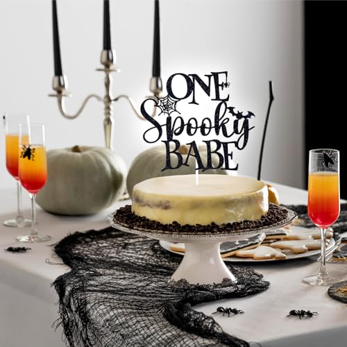 Halloween Baby Shower Cake Topper - Black Glitter Spooky Babe Decoration