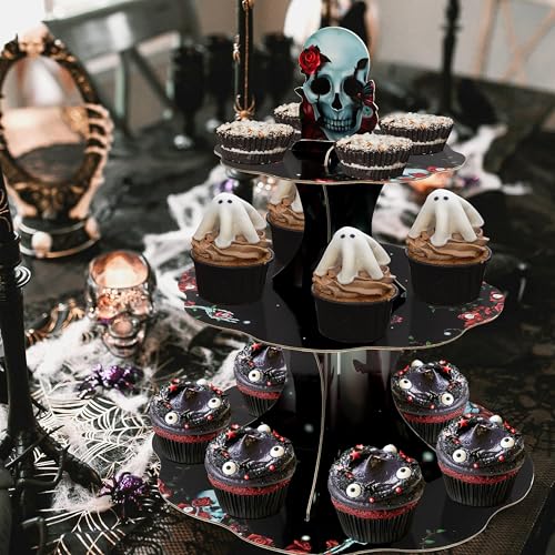 Halloween Skeleton Cupcake Stand Black and Red Gothic Party Decor