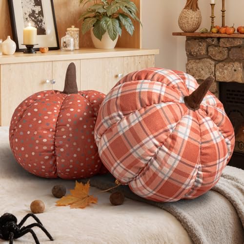 Lanpn Fall Pumpkin Pillow Set of 2 - Halloween Autumn Decor, Style D / L