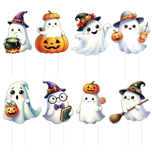 Halloween Yard Signs Decorations Pumpkin Ghost Outdoor Stakes - 8 Pack, 12x13 Inch, Variation: Pumpkin Ghost