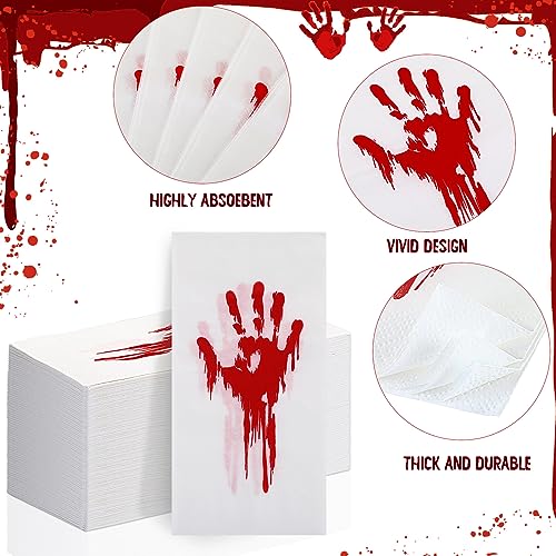 Halloween Disposable Paper Napkins with Bloody Handprint Pattern - 200 Pack