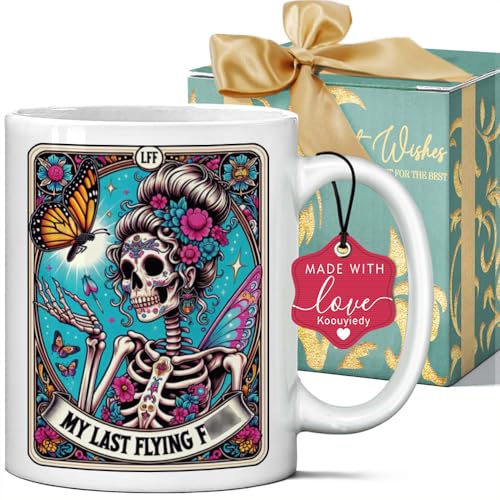 Flying Tarot Skull Coffee Mug - Spooky Witchy Gift for Women - 11oz Ceramic Cup