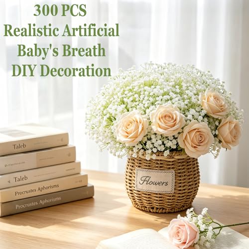 Baby's Breath Artificial Flowers 300 Pcs - Real Touch White Fake Floral Bouquet
