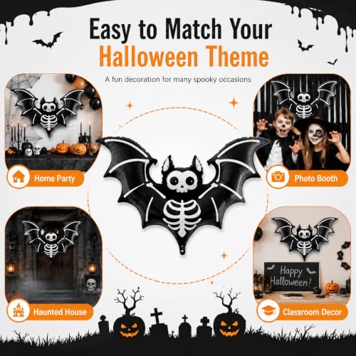 59 Inch Skeleton Bat Foil Balloon - Large Black Halloween Mylar Decor