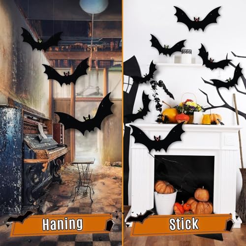 Halloween Bat Decorations 12 Pack Hanging Bats with Glowing Eyes - Indoor Outdoor Decor