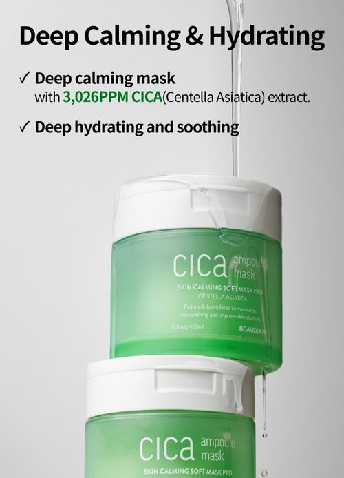 BEAUDIANI CICA Ampoule Mask Pads (Spot Mask) – Round Pre-Soaked Calming Pads with 3,026 PPM Centella Asiatica, 5-Hyaluronic Acid & Peptide Complex, Low-Irritation Tested, 100 Pads / 150ml