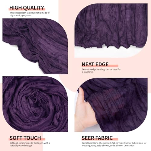 Dark Purple Cheesecloth Table Runner 12 Pack 21.5x120 Inch - Elegant Party Decor