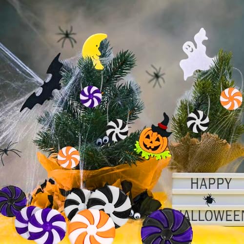 50PCS Halloween Peppermint Candy Ornaments - Plastic Hanging Decorations for Party & Tree