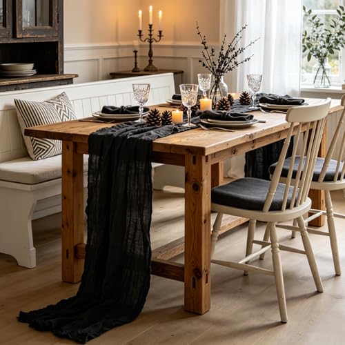 Black Cheesecloth Table Runner 35 x 120 Inch Set of 6 - Elegant Home Decor