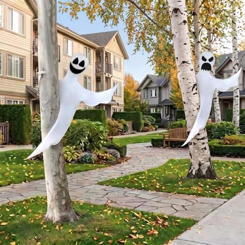 Halloween Hanging Ghost Decorations 2 Pack - Bendable Outdoor Yard Tree Wraps