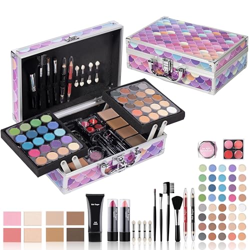 Mermaid Makeup Kit with Train Case - 40-Piece Cosmetic Set for Teens & Women