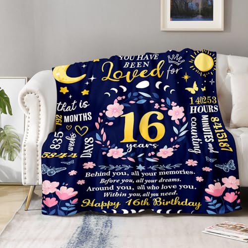 Sweet 16 Birthday Gift Blanket for Girls - 50x60 Cozy Throw with Variation of 16th Birthday / 50x60