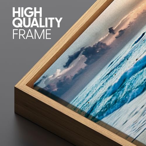 48-Inch Coastal Sunset Ocean Canvas Wall Art - Blue Seaside Landscape, Framed Home Decor