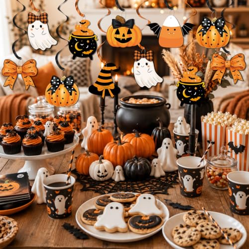 Halloween Ghost Hanging Streamers - Orange Black Ceiling Decorations