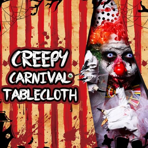 Creepy Carnival Tablecloth Roll - 54x2400 Inch Red & White Striped Halloween Decor
