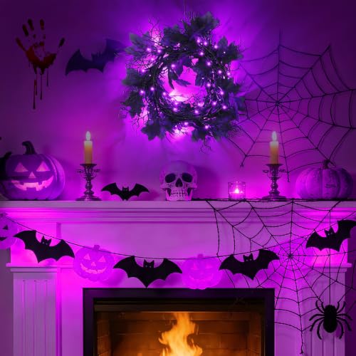 Purple Lighted Halloween Garland - 9 Ft Battery-Operated Willow Vine Decor with 8 Modes & Timer