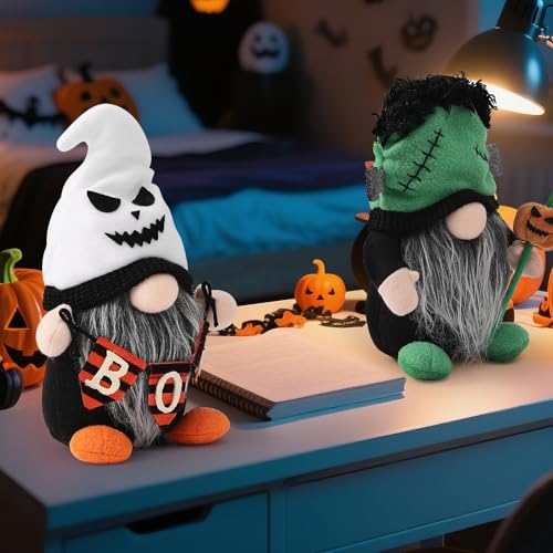 Halloween Plush Gnome Decorations with Ghost Hat and 'BOO!' Banner – Festive Home Decor, 8 Inch